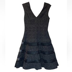 Aidan by Aidan Mattox Black Cocktail Dress, Sparkle Illusion Deep V Neck